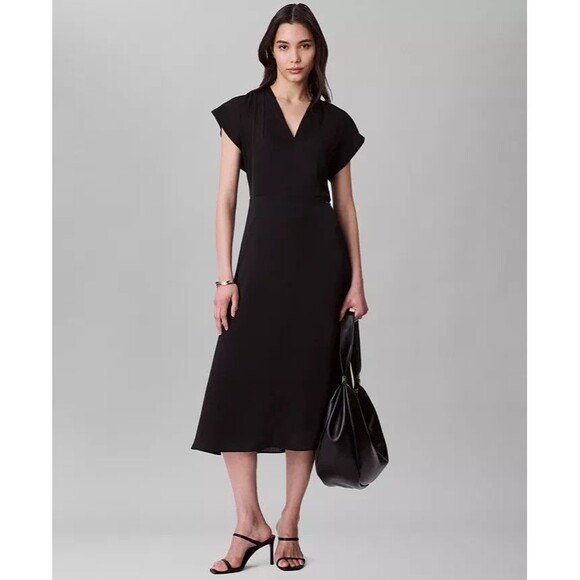 Calvin Klein Women's Silky Satin V-Neck Midi Dress Elegant Deep Black Size 2 - Picture 1 of 11